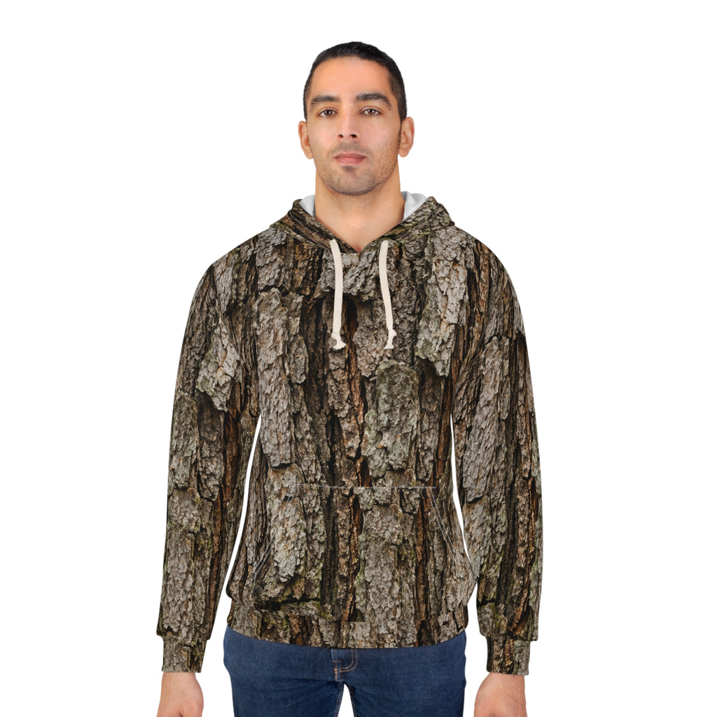 Tree Bark Camo Hoodie — All-Over Print Forest Camouflage Pullover