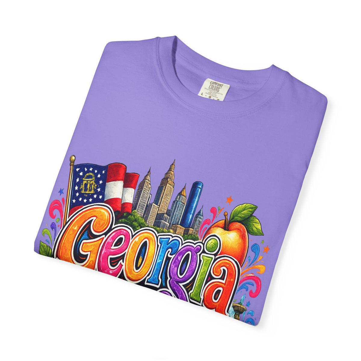 Georgia state illustration T-shirt | Atlanta skyline, peach, magnolia