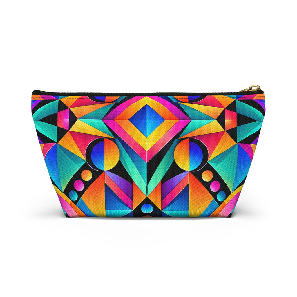 Geometric Neon Makeup Pouch — Colorful Art Deco Accessory Bag