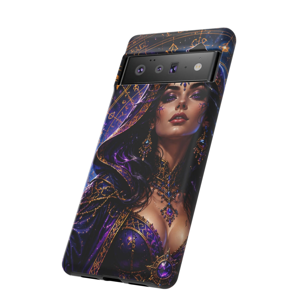 Phone Case — Mystical Sorceress Art Protective Tough Case (Astrology, Purple Hooded Witch)