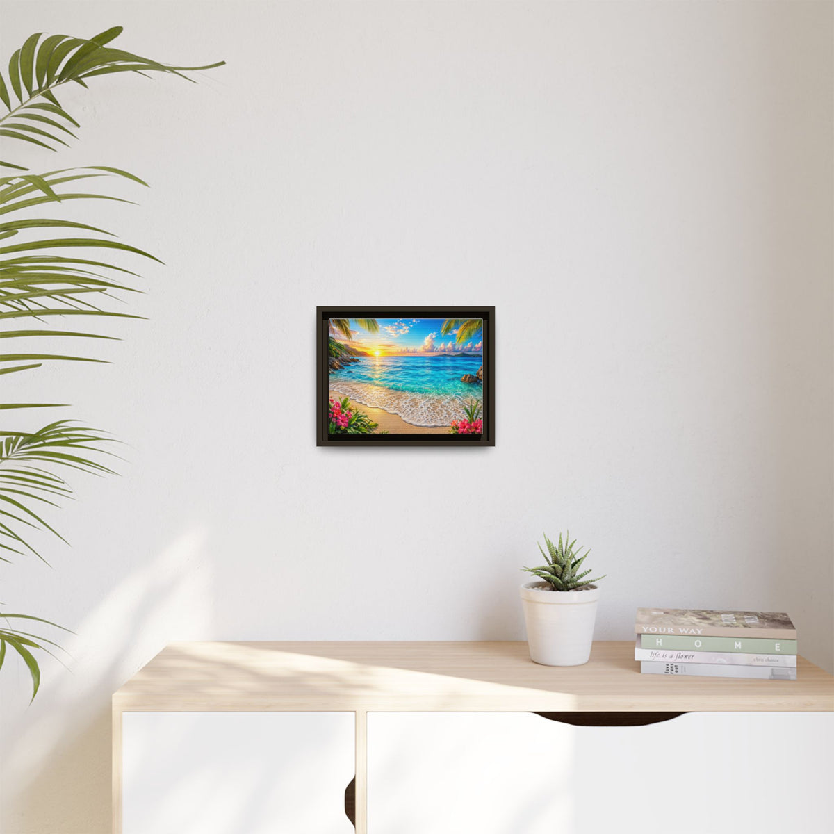 Framed Beach Sunset Matte Canvas Wall Art — Tropical Ocean Sunrise Decor