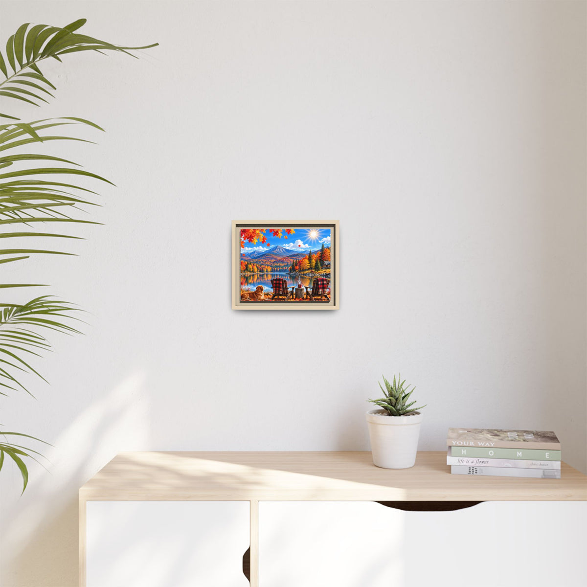 Autumn Lake Framed Canvas Print — Cozy Fall Cabin Landscape