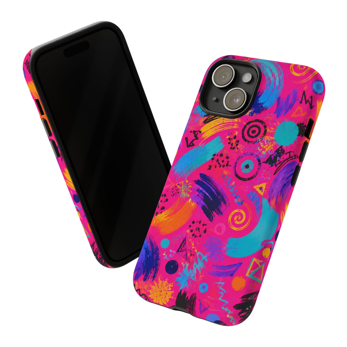Neon Retro Abstract Tough Phone Case — 80s Brushstroke Pattern