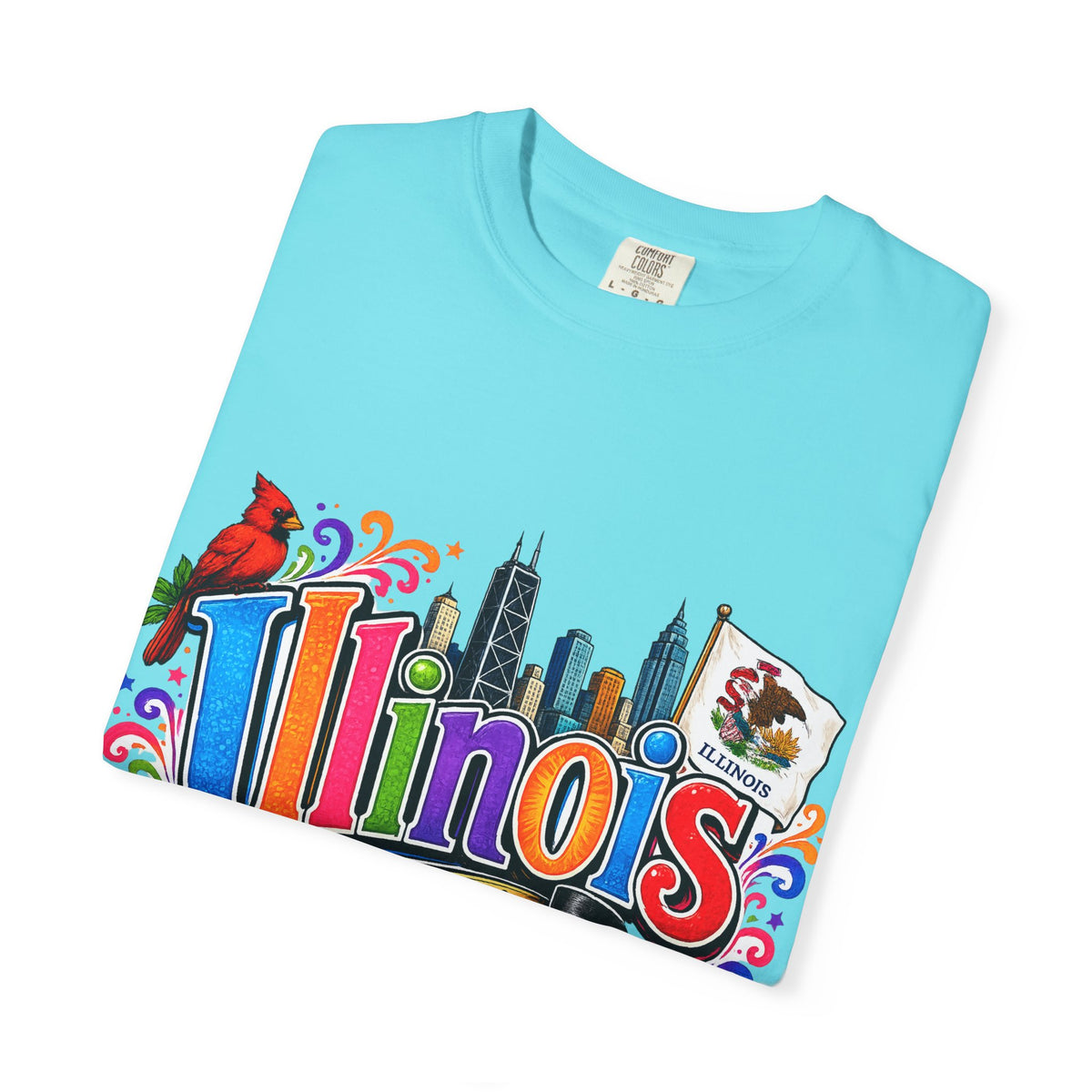 Illinois state skyline tee | Illinois T-shirt with cardinal and state flag