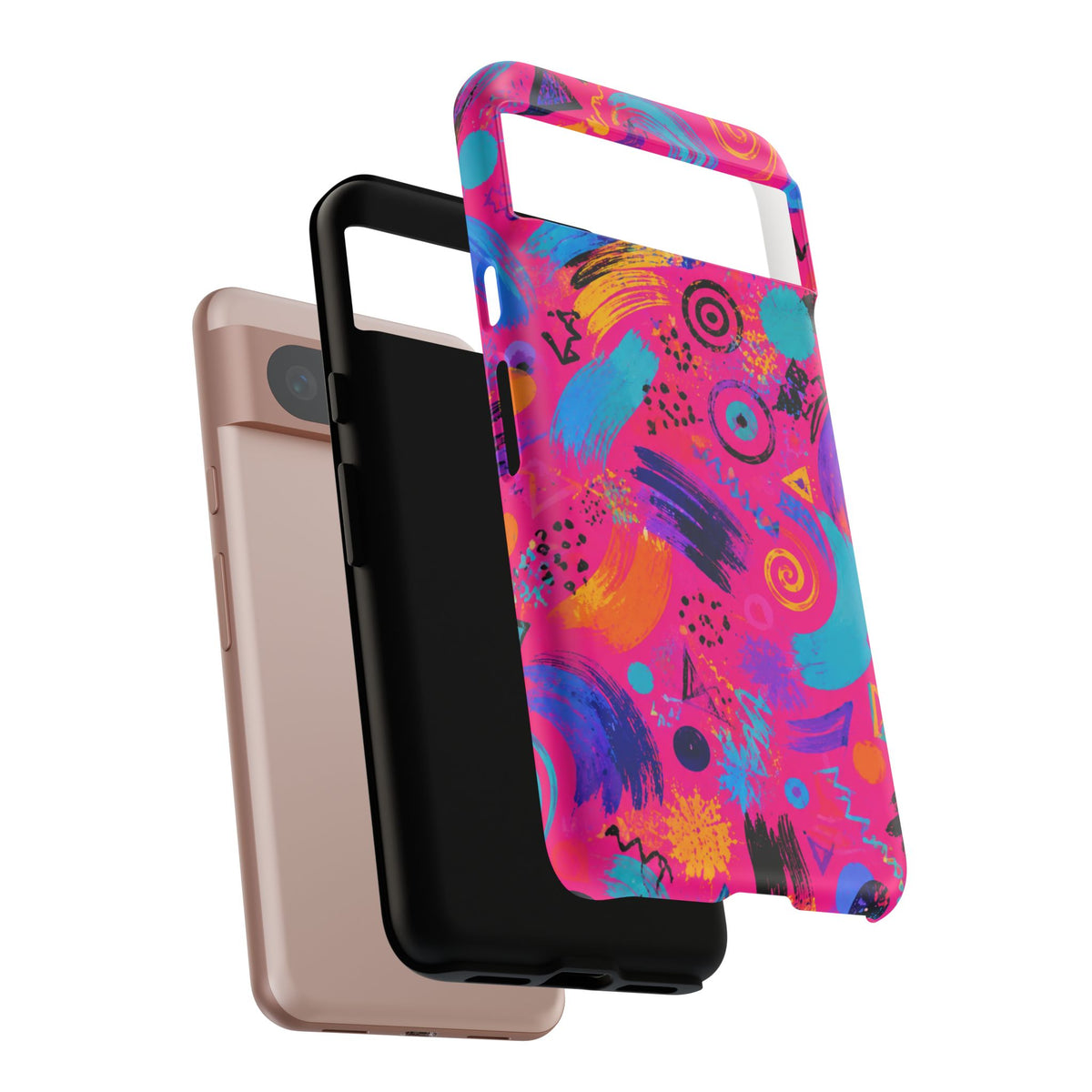 Neon Retro Abstract Tough Phone Case — 80s Brushstroke Pattern