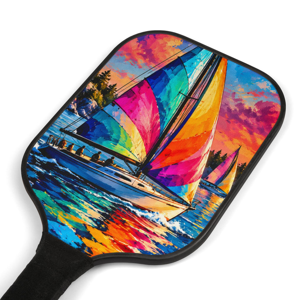 Pickleball Paddle Set — Colorful Sailboat Sunset Design Kit (2 Paddles + Balls)