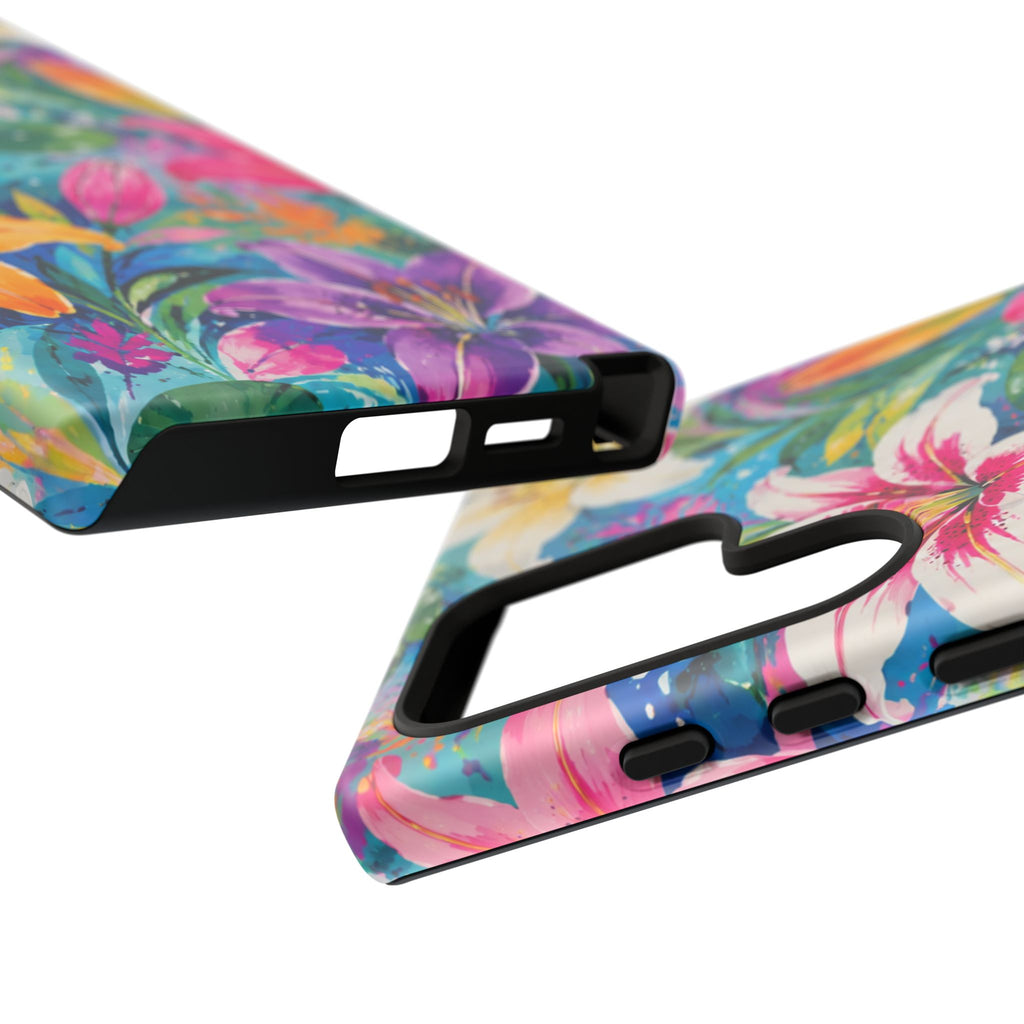 Floral Lily Tough Phone Case — Colorful Tropical Flower Protective Cover