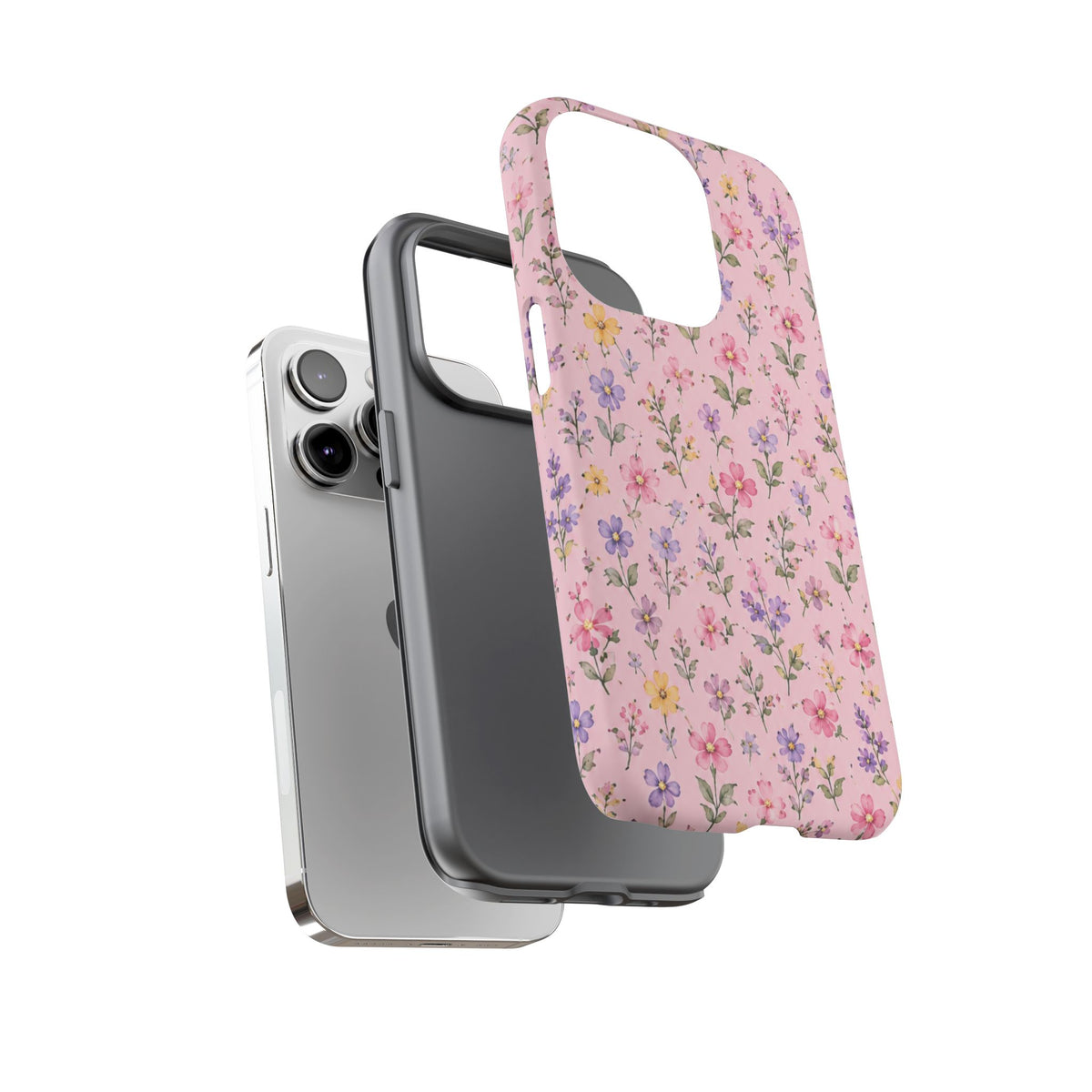 Floral Pink Tough Phone Case — Pastel Wildflower Protective Case