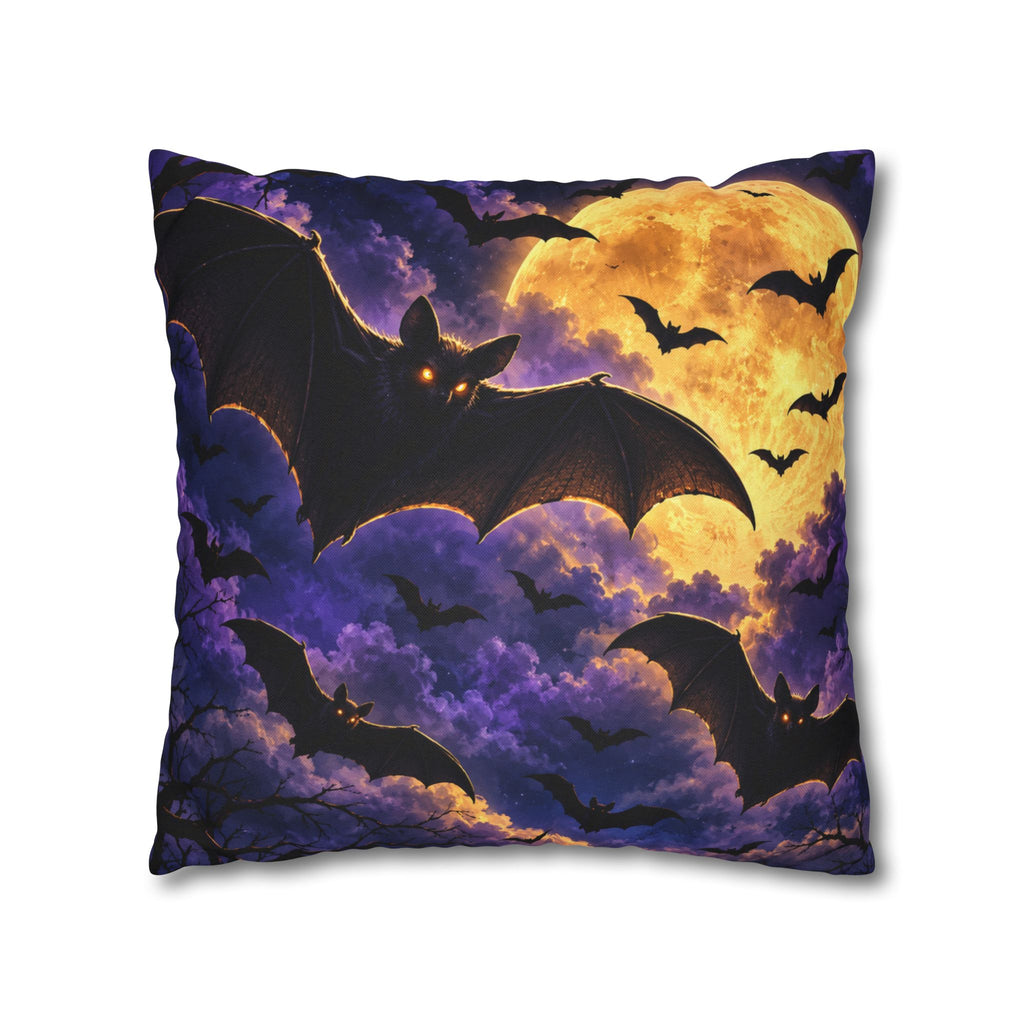 Halloween Bat Moon Pillowcase — Spooky Night Square Throw Pillow Cover