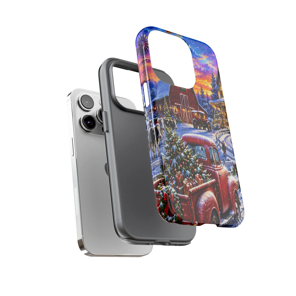 Christmas Farm Phone Case — Vintage Red Truck in Snowy Holiday Scene
