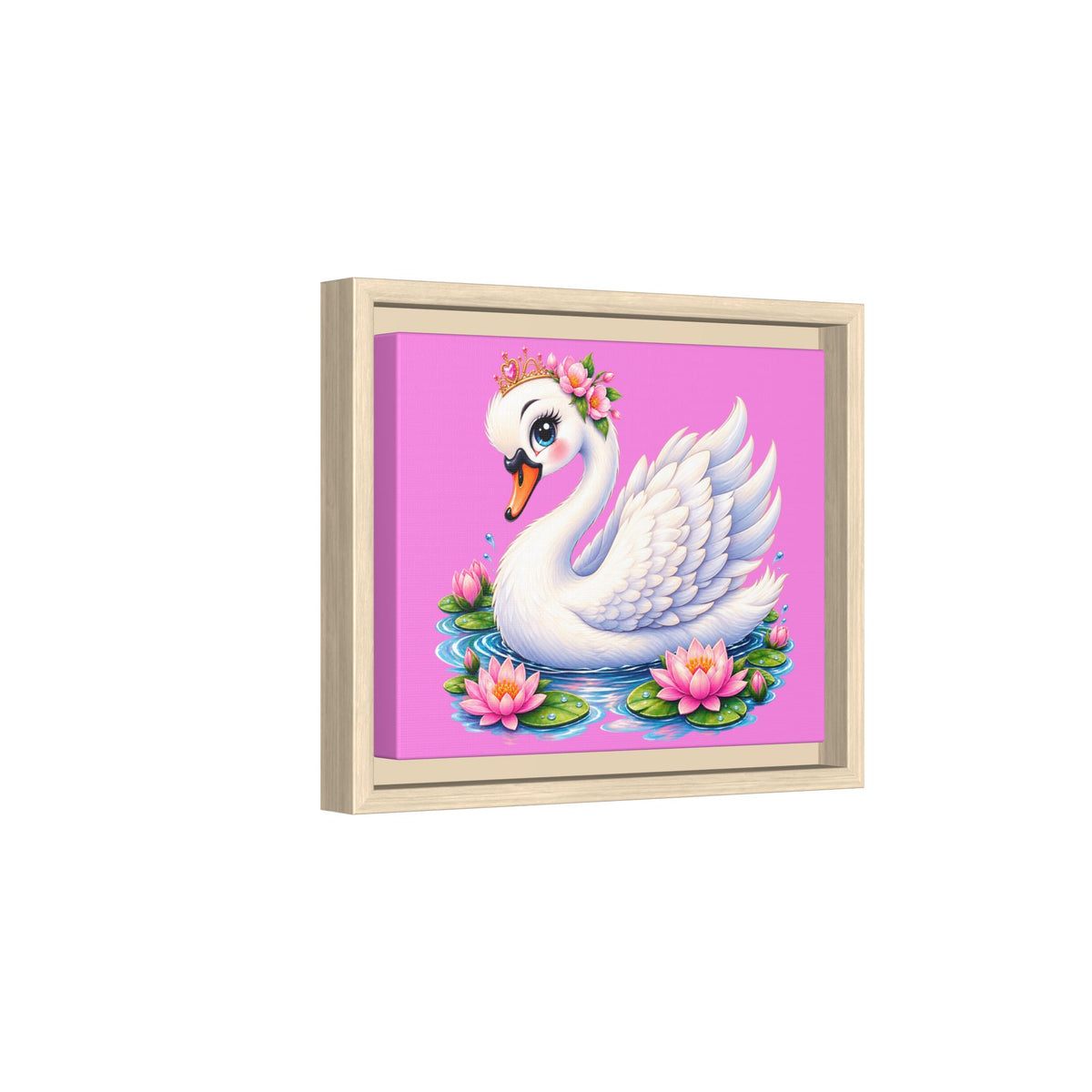 Swan with Water Lilies Matte Canvas