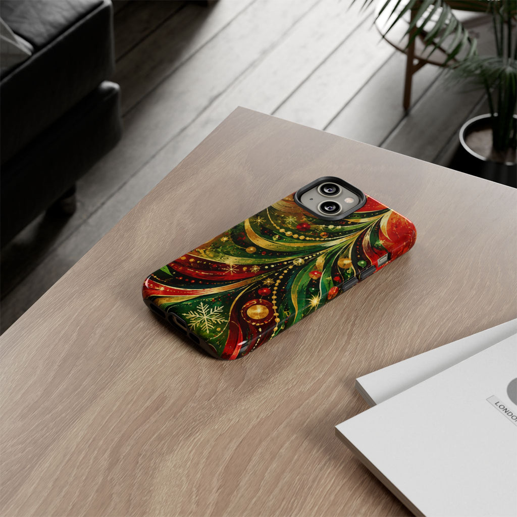 Christmas Tree Tough Phone Case — Festive Red & Green Holiday Phone Cover