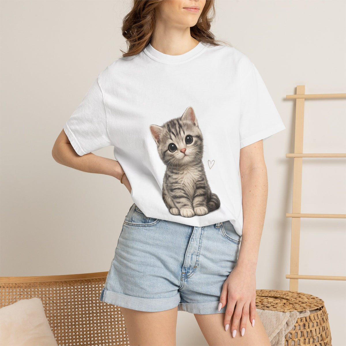 Smiling Tabby Kitten T-Shirt | Cute Cat Illustration