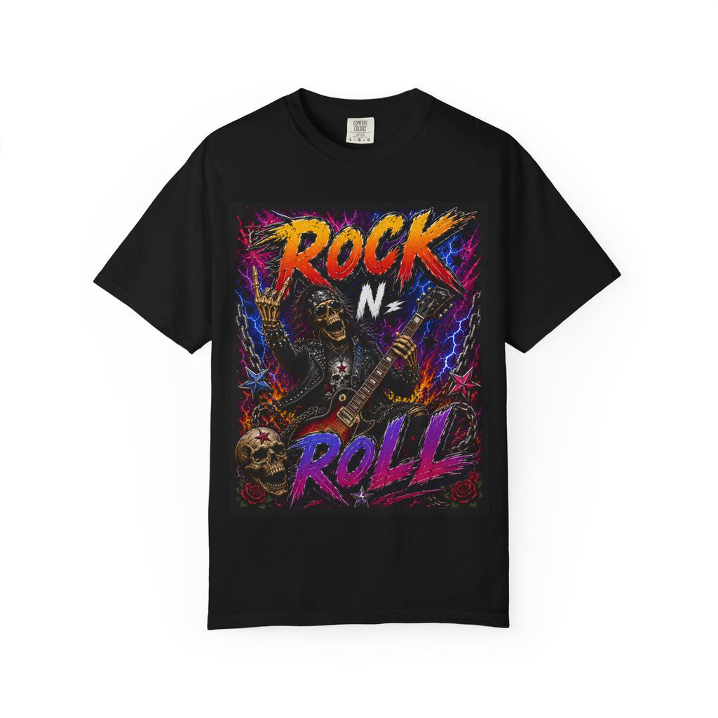 Rock N Roll Skeleton Guitar T-Shirt | Retro Neon Concert Tee