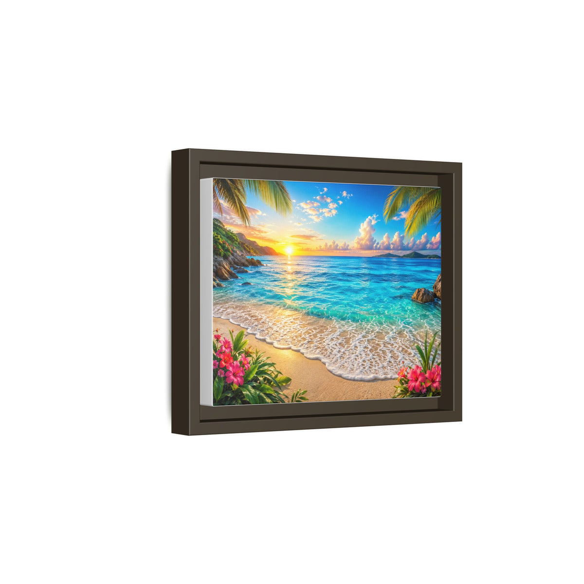 Framed Beach Sunset Matte Canvas Wall Art — Tropical Ocean Sunrise Decor
