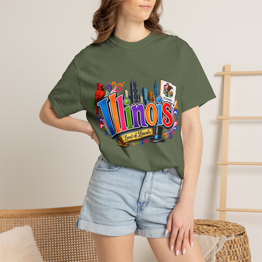 Illinois state skyline tee | Illinois T-shirt with cardinal and state flag