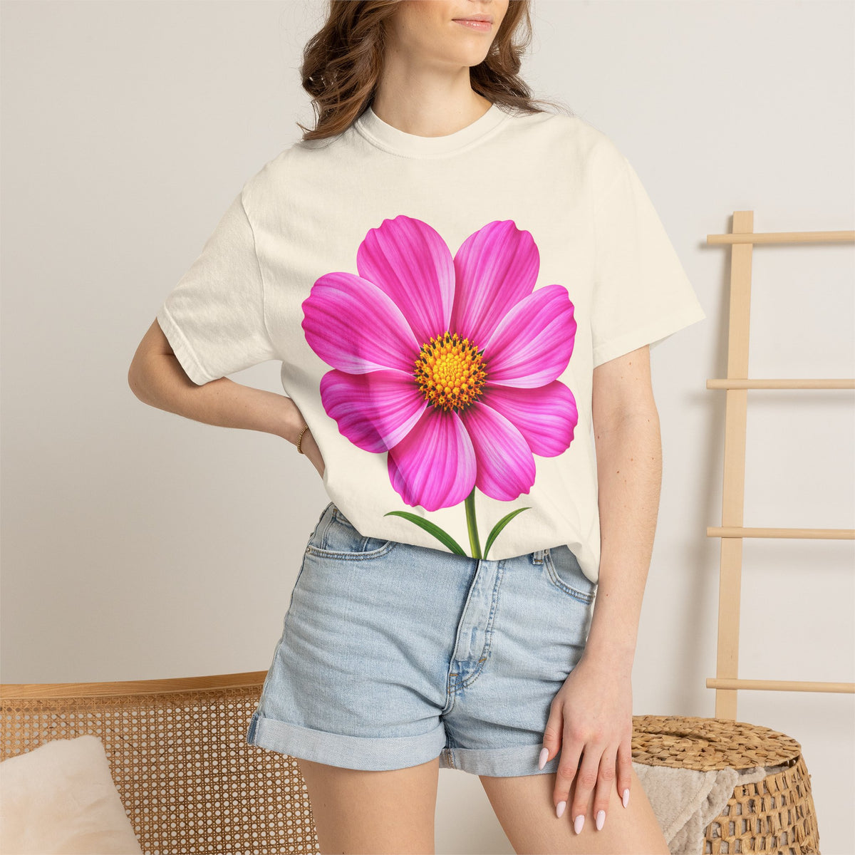 Pink Cosmos Flower T-shirt | Inspirational Back Quote