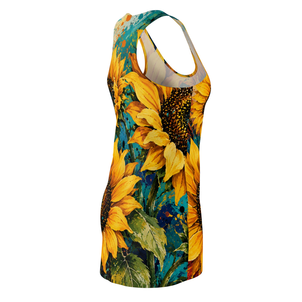 Sunflower Splash Racerback Dress – Vibrant All-Over Floral Print