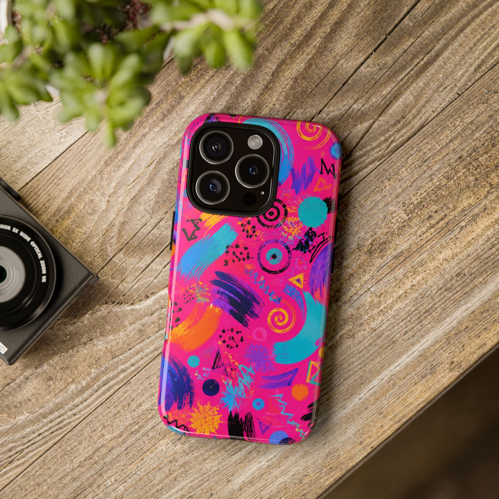 Neon Retro Abstract Tough Phone Case — 80s Brushstroke Pattern