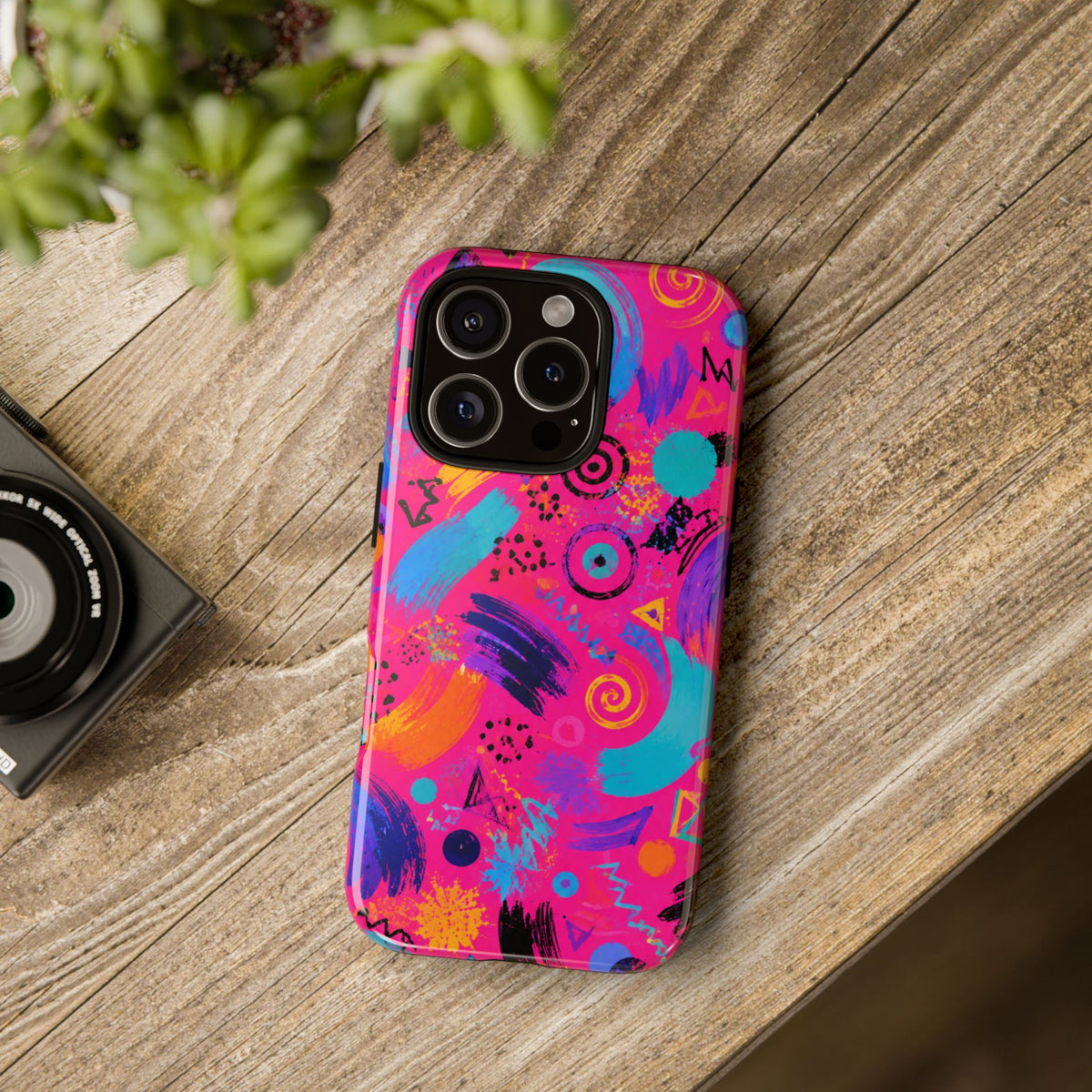 Neon Retro Abstract Tough Phone Case — 80s Brushstroke Pattern