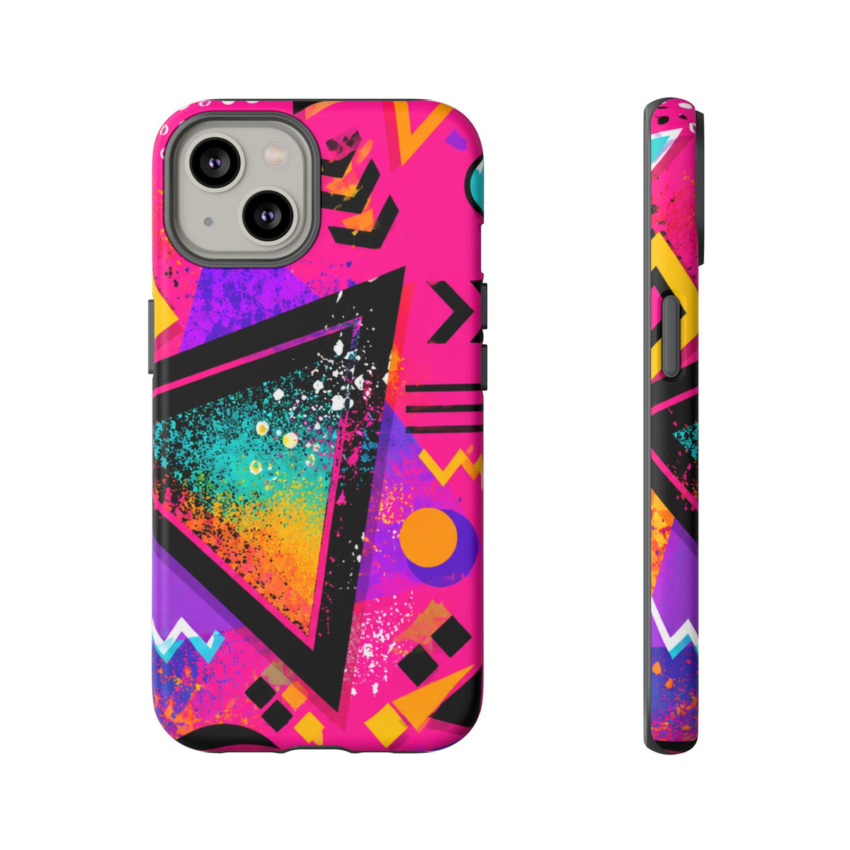 Retro 80s Geometric Phone Case — Neon Triangle Tough Case