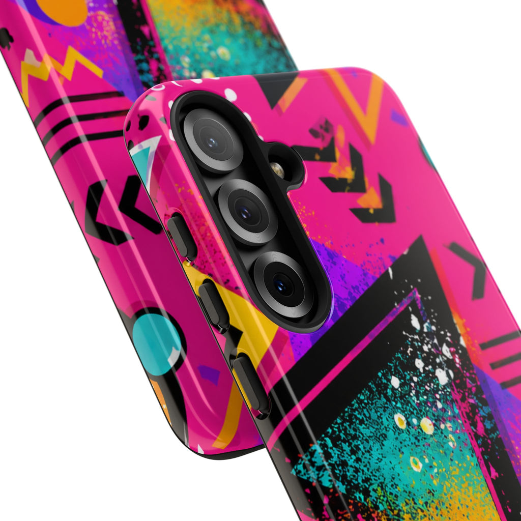 Retro 80s Geometric Phone Case — Neon Triangle Tough Case