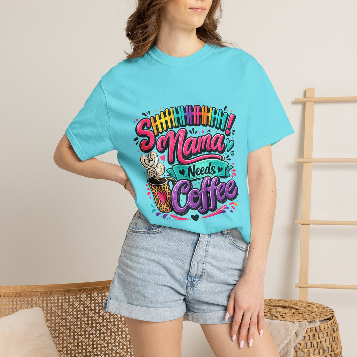 Mama Needs Coffee T-shirt | Colorful Coffee Cup Typography