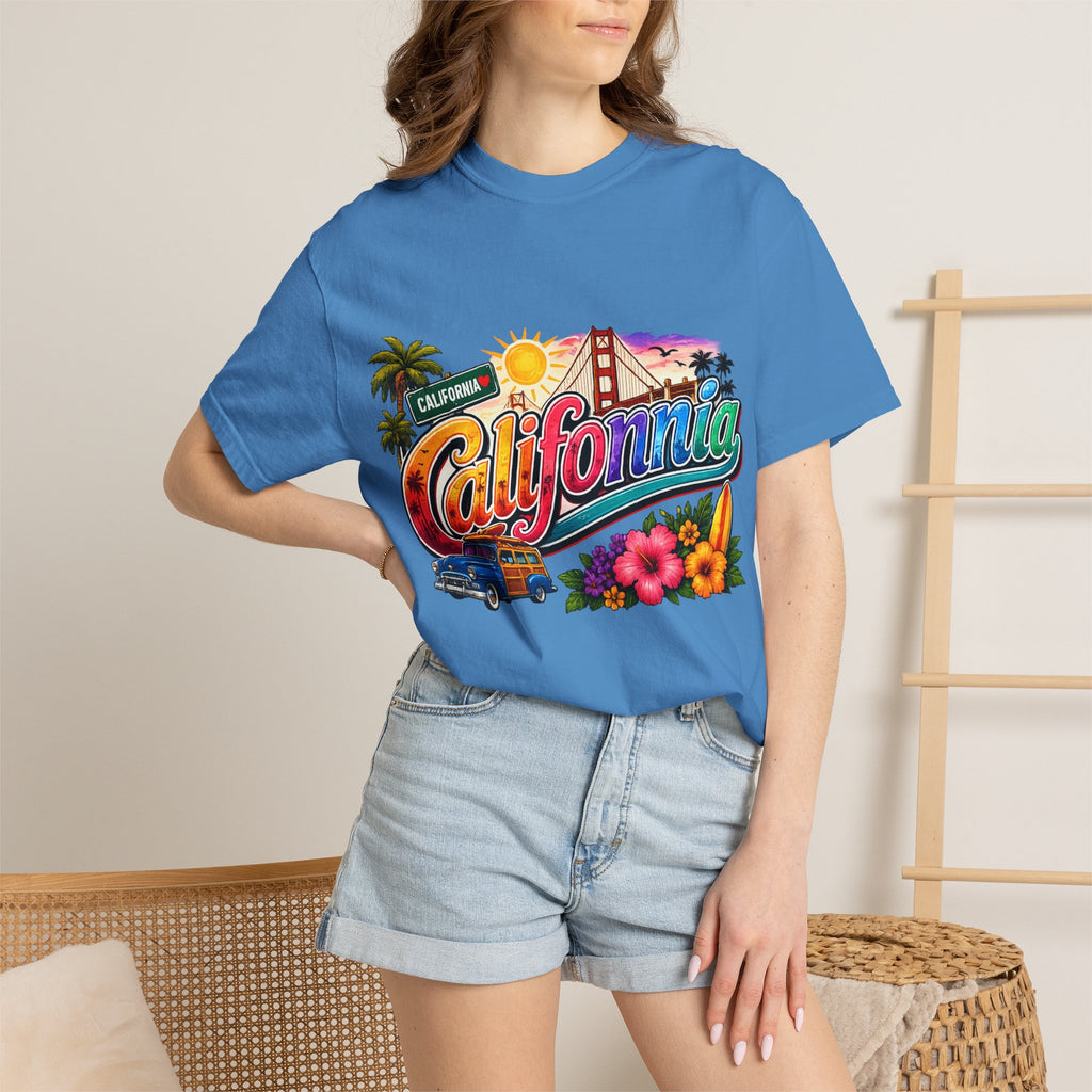 California Retro Sunset T-shirt | Golden Gate, Palm Trees & Surf