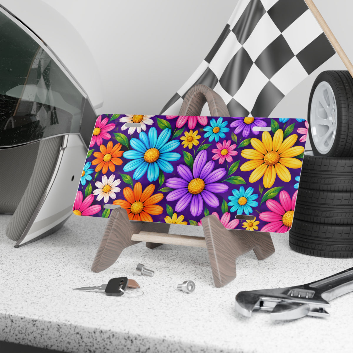Floral Daisy Vanity Plate - Colorful Bumper License Plate