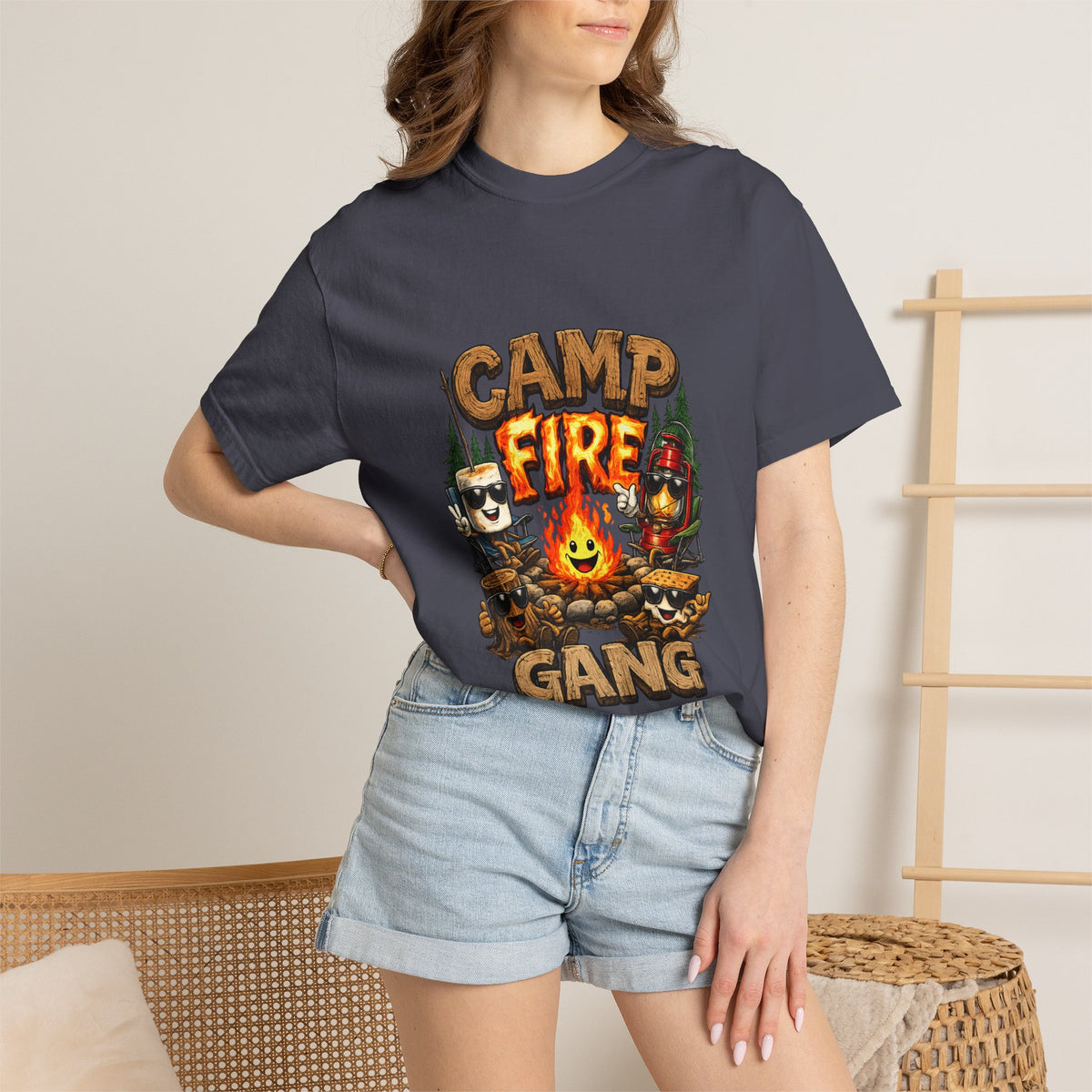 Campfire Gang T-Shirt | Camping Cartoon S'mores Bonfire Design