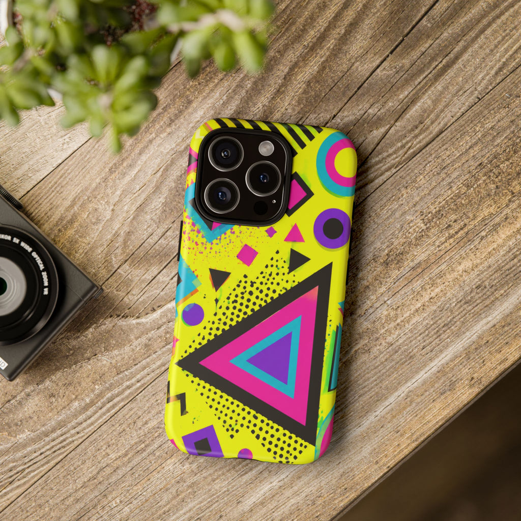 Retro 80s Geometric Phone Case — Neon Memphis Triangle Design