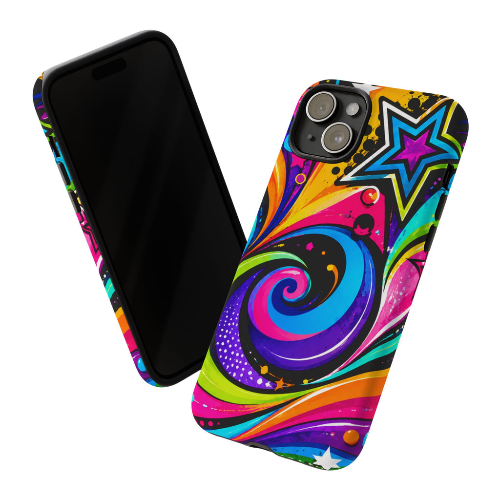 Psychedelic Swirl Phone Case — Bold Retro Stars & Neon Pop Art Tough Case