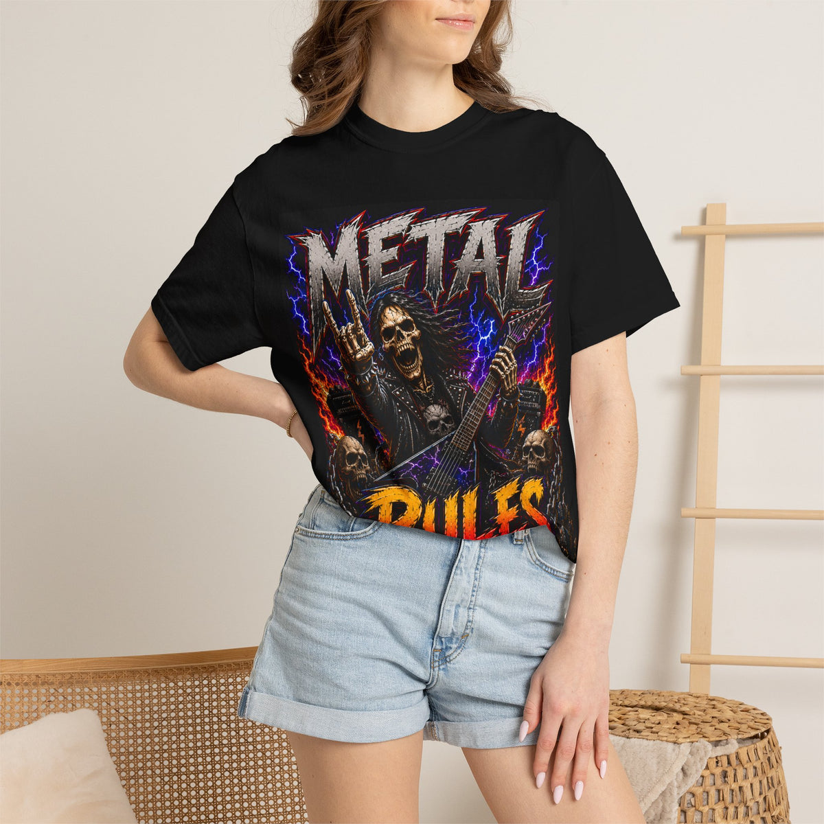 Metal Rules Skull Guitar T-Shirt | Heavy Metal Band Graphic