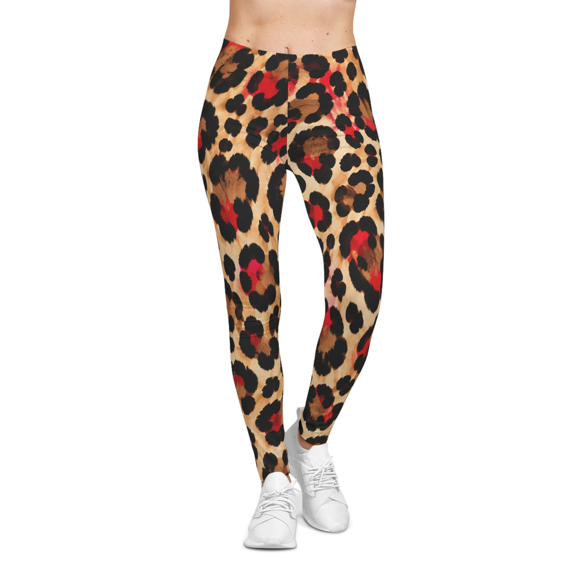 Leopard Print Women's Leggings – Bold Red & Tan Animal Pattern