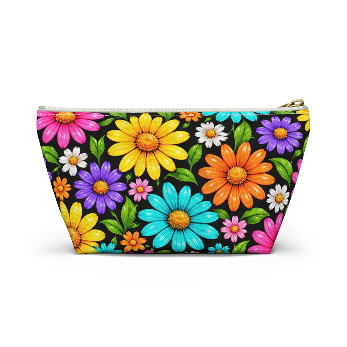 Floral Daisy Accessory Pouch — Colorful T-Bottom Makeup Bag