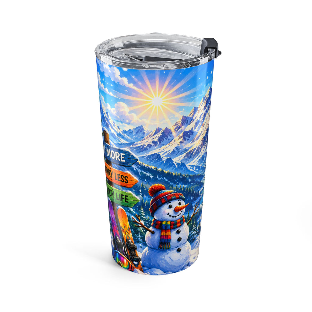 Snowy Mountain Ski Resort Tumbler 20oz | Winter Skiing Scene