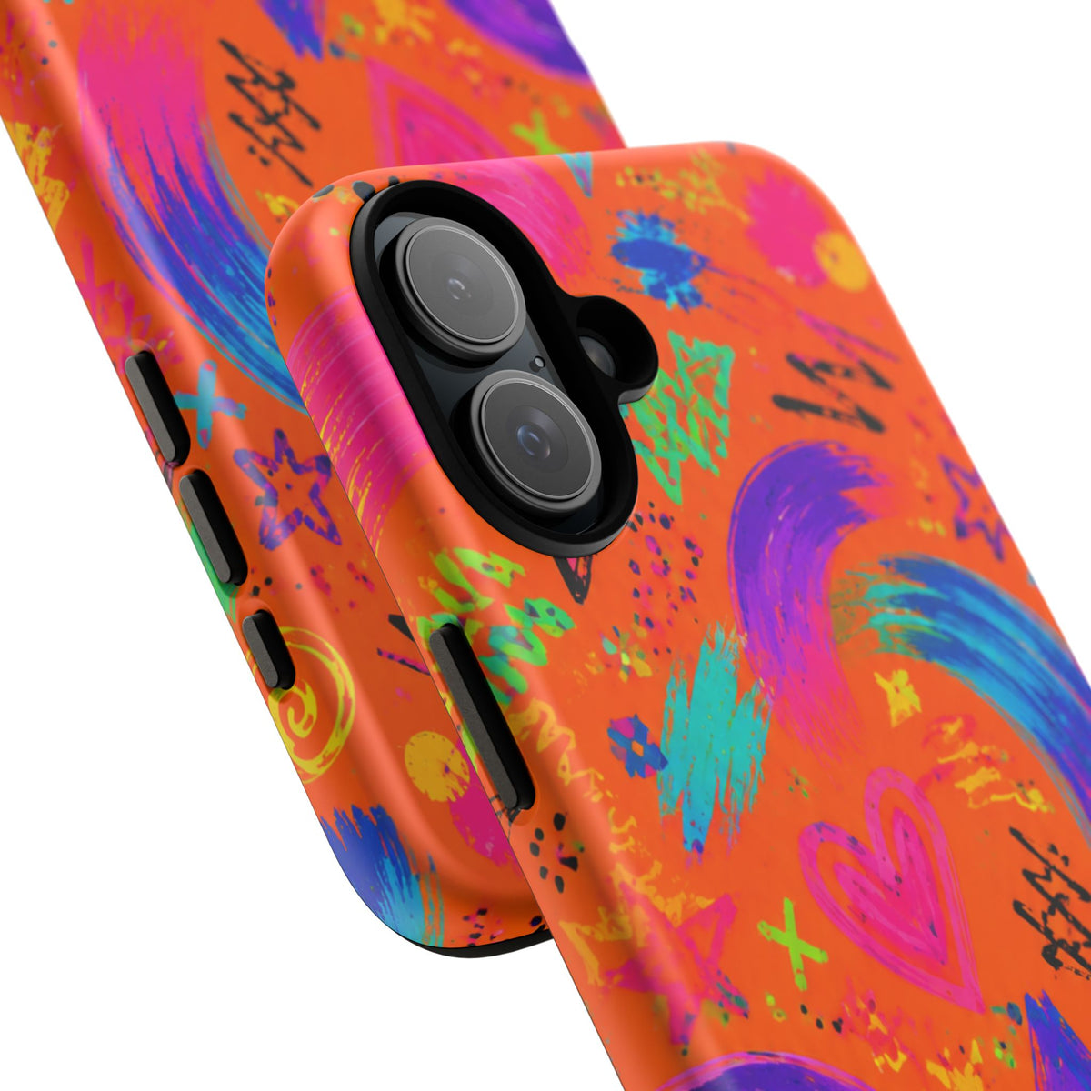 Colorful Neon Doodle Phone Case — Bright Abstract Stars & Hearts Tough Case