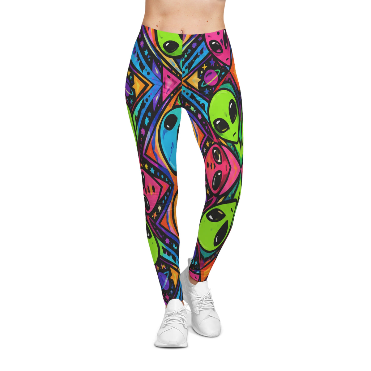 Neon Alien Print Leggings — Psychedelic Galaxy Pattern Women's Leggings