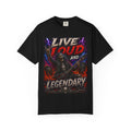 Live Loud and Legendary T-shirt | Heavy Metal Skeleton Guitar
