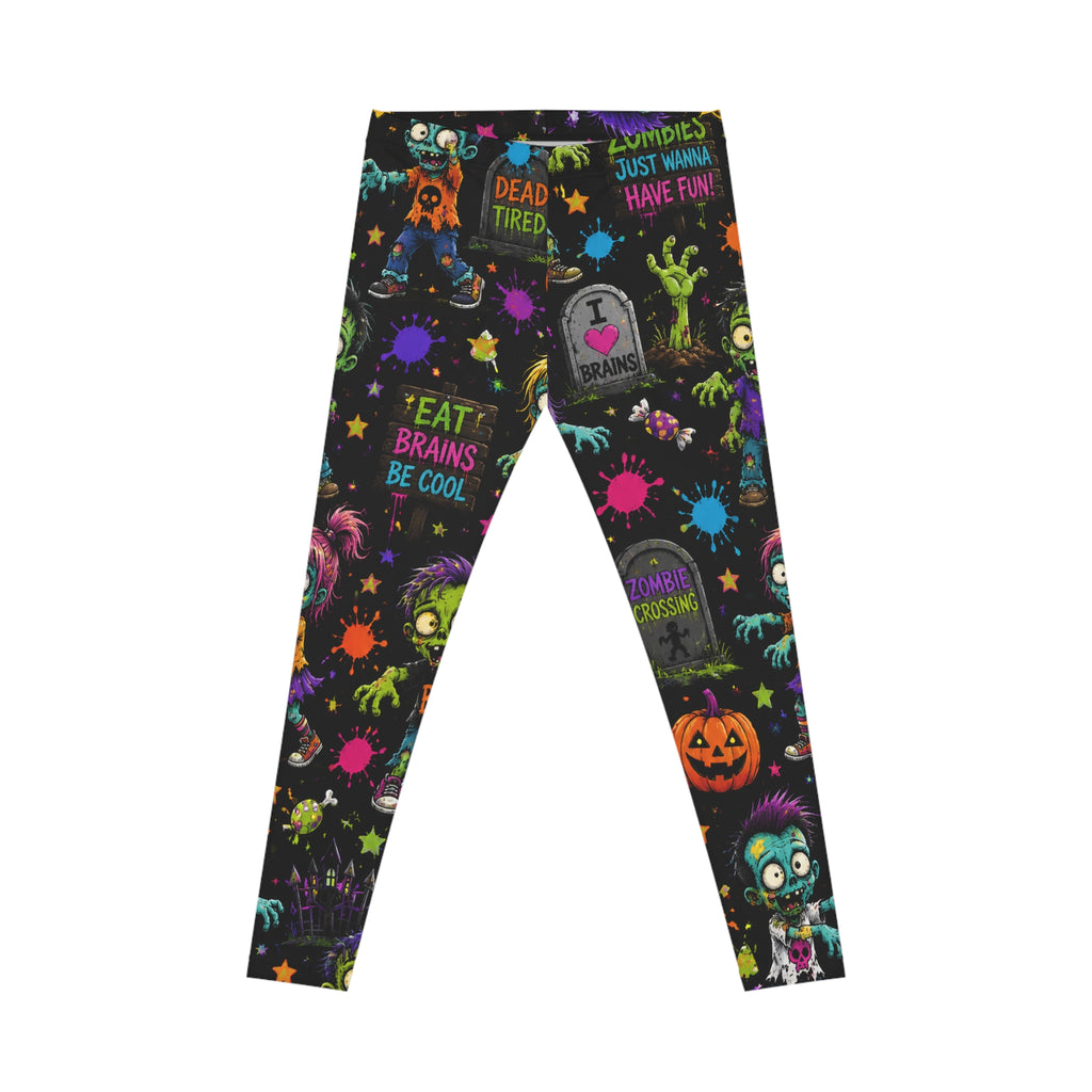 Halloween Zombie Leggings — "Eat Brains Be Cool" All-Over-Print