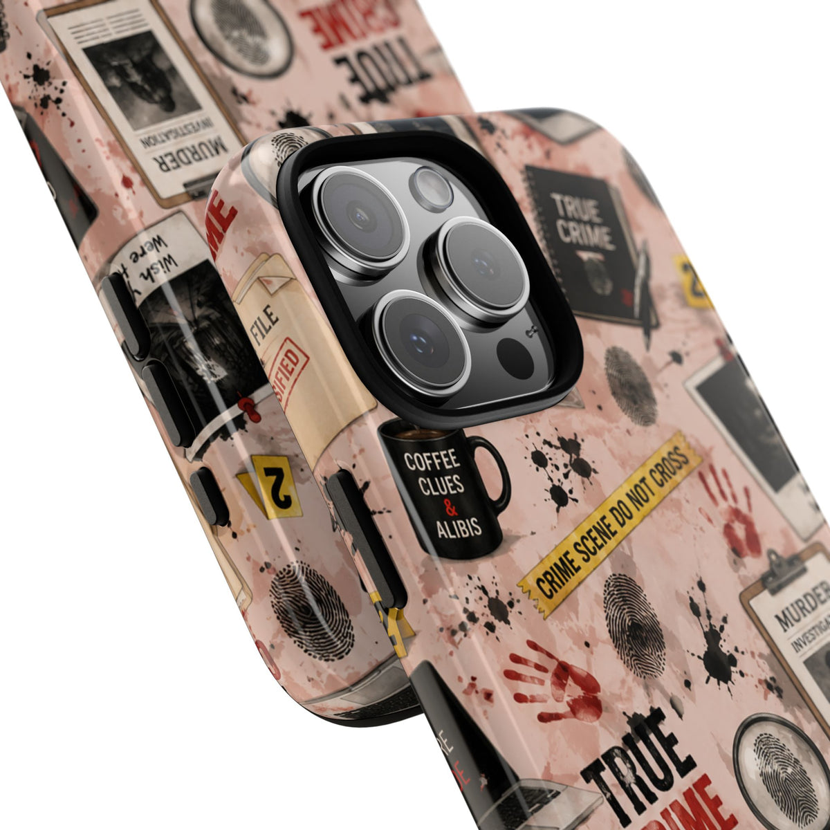 True Crime Pattern Phone Case – Detective Evidence, Crime Scene Tape & 'True Crime' Design