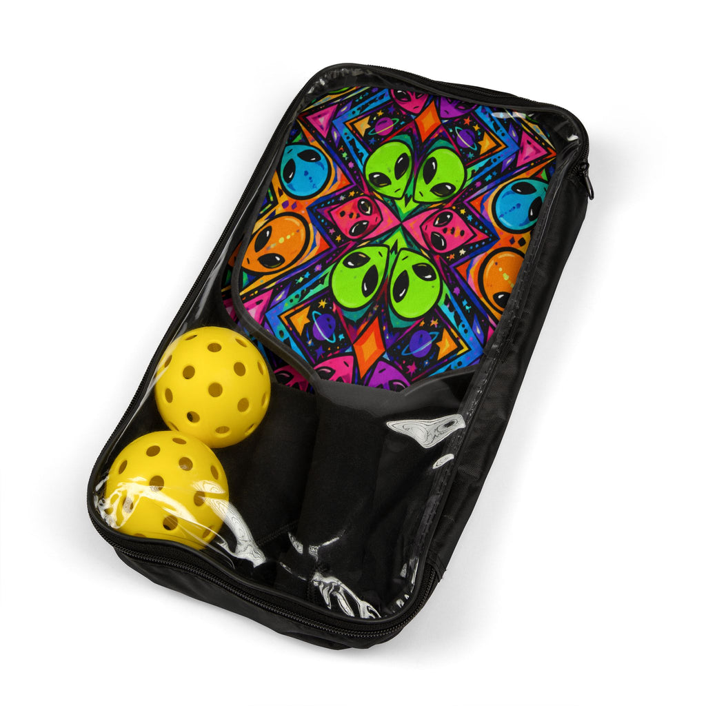 Neon Alien Pickleball Paddles & Balls Kit — Colorful Psychedelic Pickleball Set
