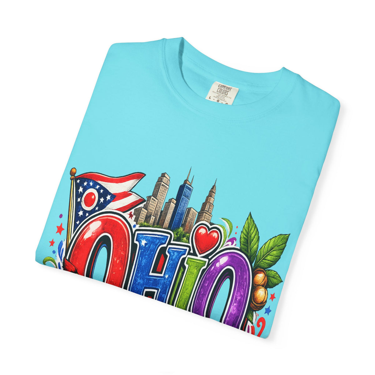 Ohio State Skyline Graphic T-shirt | State Flag Floral Design