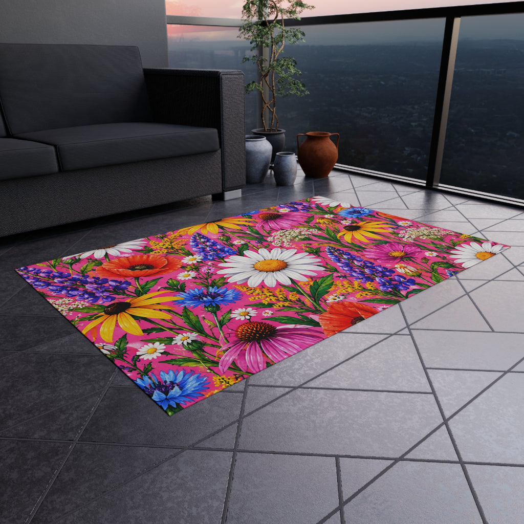 Wildflower Garden Outdoor Rug — Bright Floral Doormat for Patio & Porch