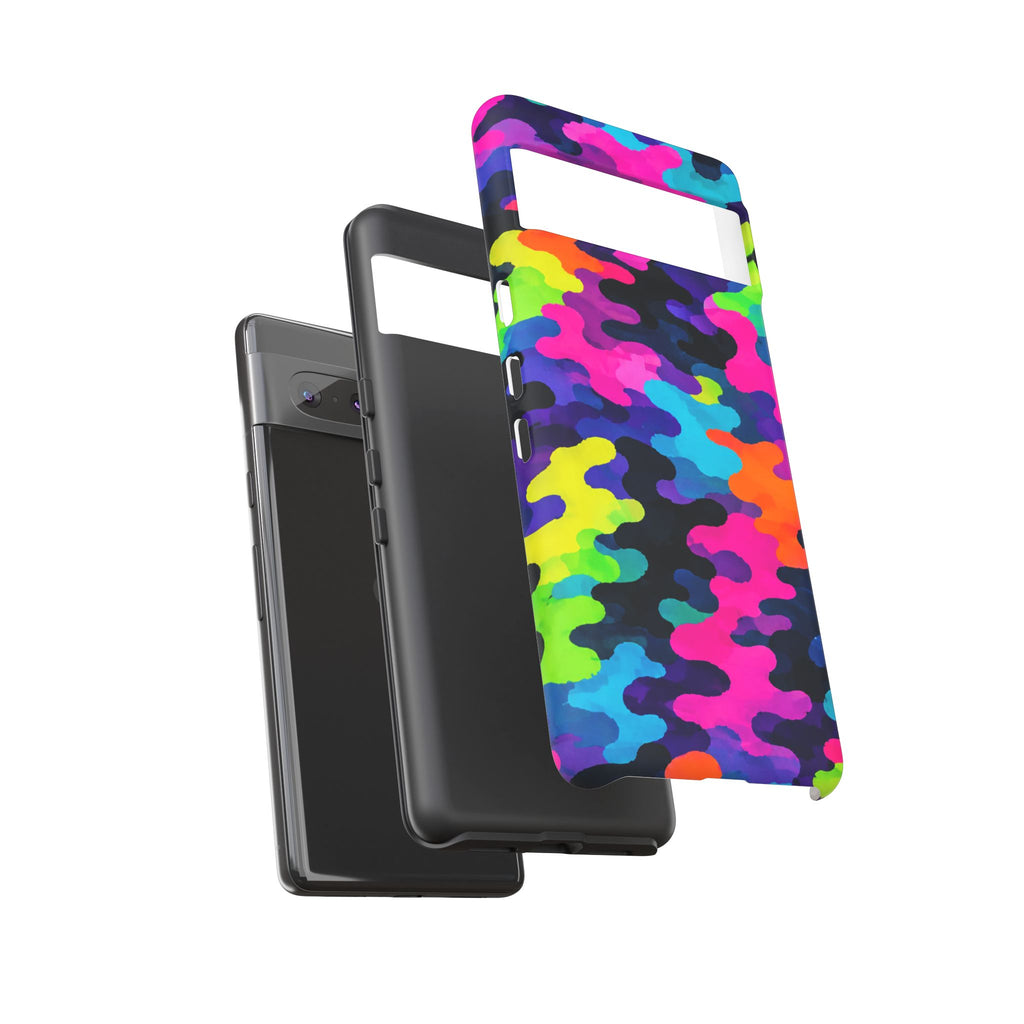 Neon Camo Tough Phone Case — Bright Rainbow Protective iPhone Cover