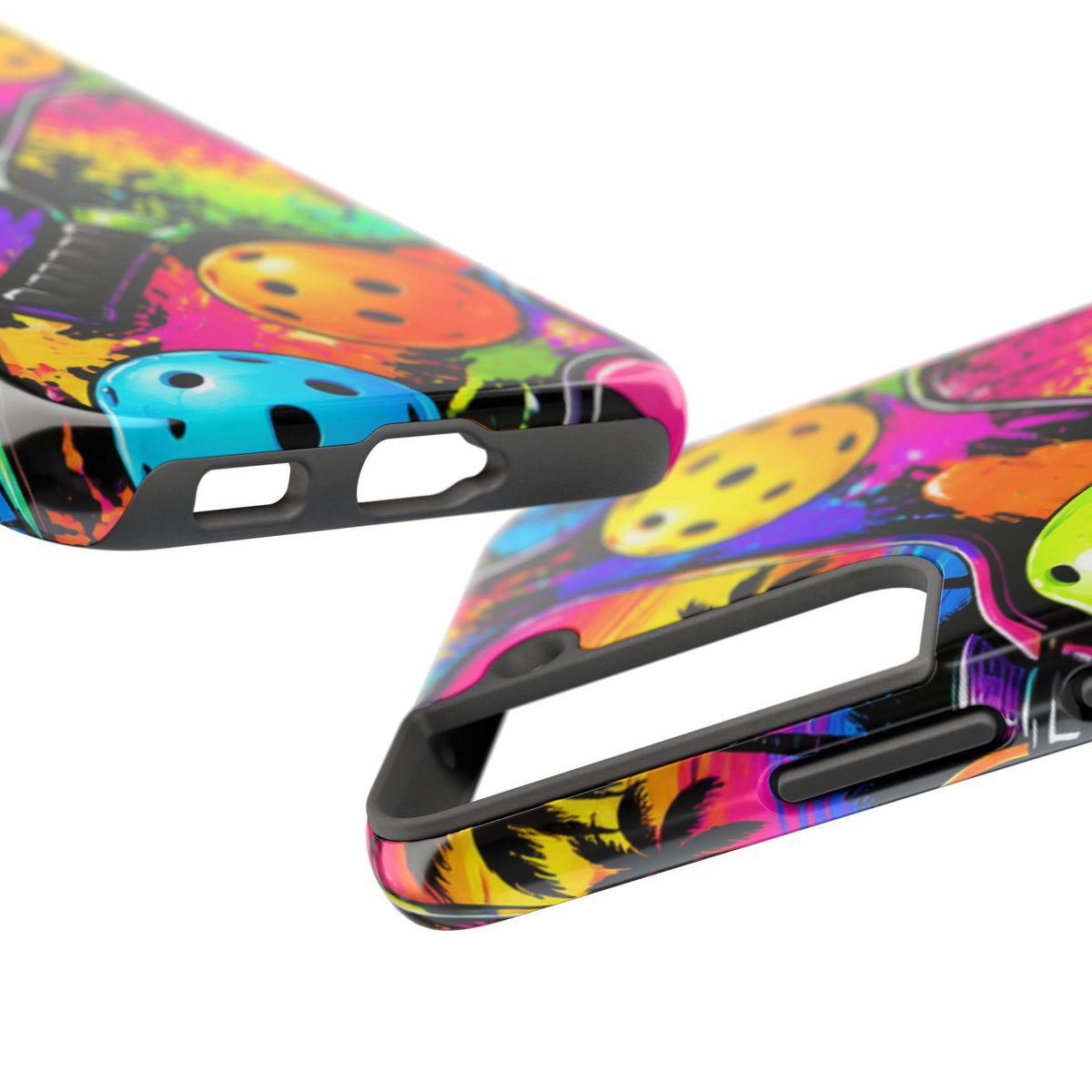 Pickleball Splash Tough Phone Case — Neon Paddle & Ball Protective Cover