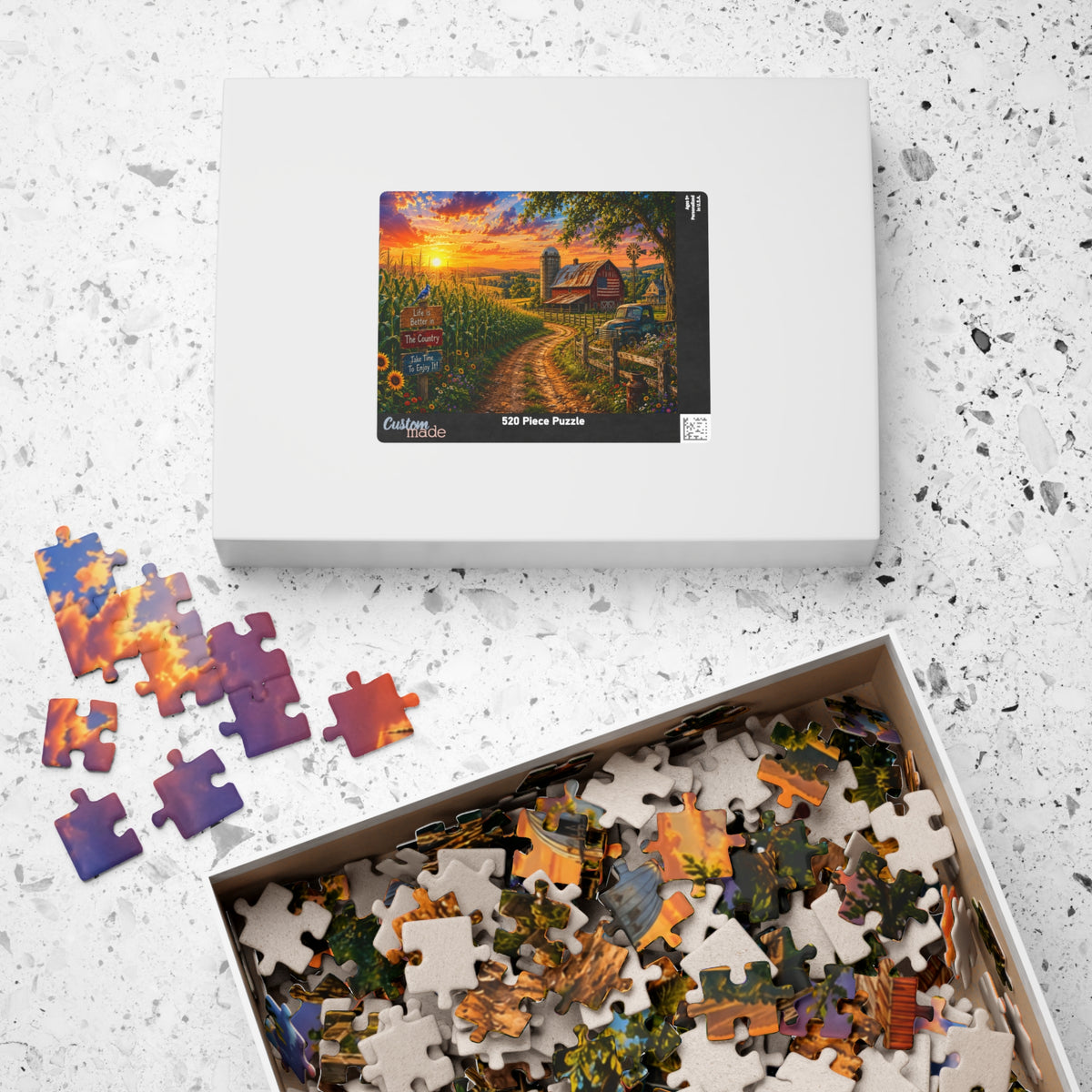Country Sunrise Farm Puzzle — Scenic Barn Landscape Jigsaw (110–1014 pcs)