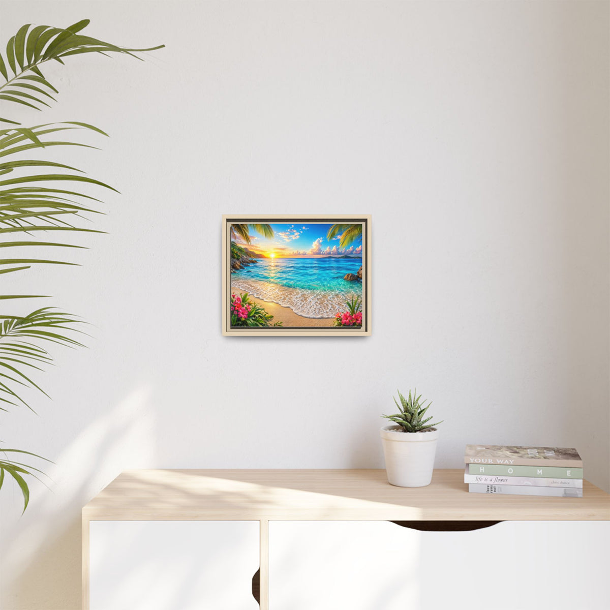 Framed Beach Sunset Matte Canvas Wall Art — Tropical Ocean Sunrise Decor
