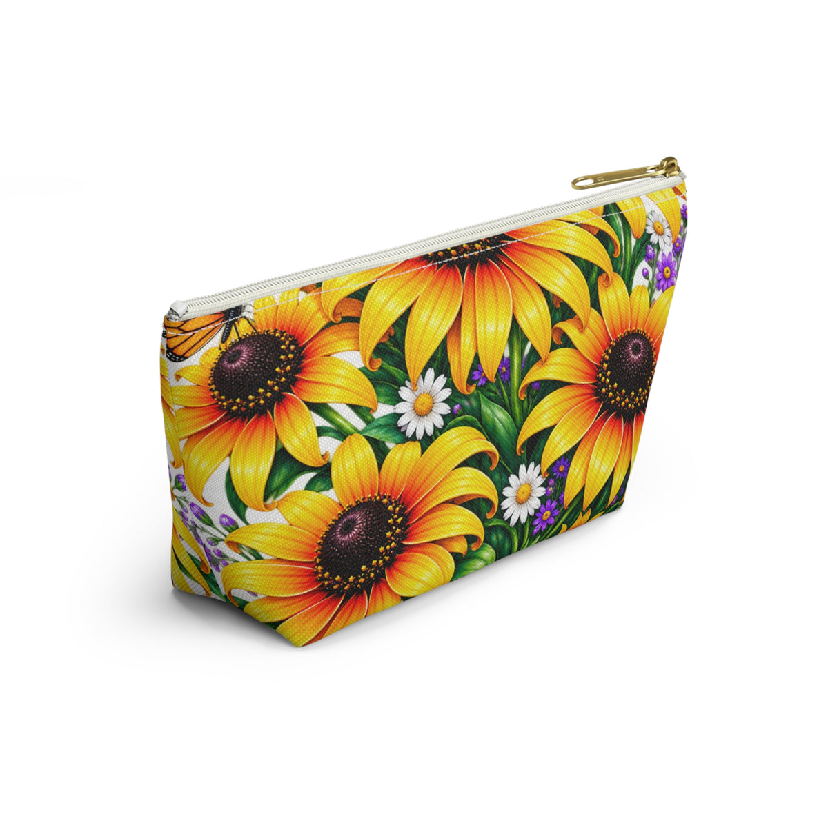 Sunflower Floral Accessory Pouch — Bright Botanical Makeup & Travel Bag
