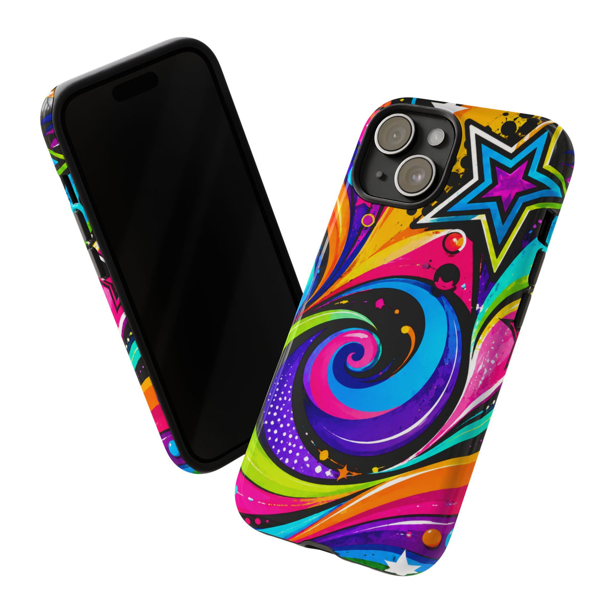 Psychedelic Swirl Phone Case — Bold Retro Stars & Neon Pop Art Tough Case